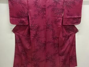 アンティーク　竹笹模様織出し銘仙着物